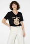 Women's V-Neck for Love Embroidery and Beading Oversized T-Shirt Black - 4