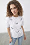 Women's Bead Stone Embroidered Dragonfly Patterned Comfortable Fit t Shirt White - 4