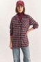 Women's Oversized Plaid Red and White Shirt with Single Pocket Detail - 2