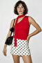 Women's Red Blouse with Halter Neck and One-Shoulder Drawstring Detail - 2