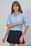 Women's Short Sleeve Crop Oversize Blue Shirt - 5