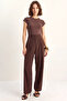 Women's Voluminous Pleated Bitter Brown Pants - 4