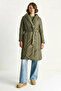 Women's Belted Shawl Collar Quilted Khaki Coat - 7