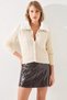 Women's Hair Braided Collar Fur Knitwear Cream Cardigan - 5