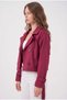 Women's Burgundy Double-Breasted Collar Belted Lined Short Trench Coat Hzl25W-Bd159701 - 4