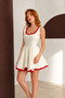 Women's Contrast Piping Square Neck Flared Mini Dress Red
