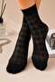 Women's Black Houndstooth Patterned Thin Transparent Socks