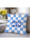 Hello Cutie Blue Checkerboard Patterned Decorative Throw Pillow Cover Retro Modern Decor 43X43 cm