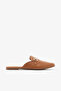 Tan Genuine Leather Buckle Women's Slippers - 5