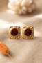 Gold Color Rectangular Vintage Claret Red Earrings - 5