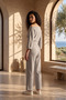 Women's Gray Modal Interlock Fabric Sweatpants with Stitching Detail and Pockets, Elastic Waist, Crop Sweat Top and Bottom Set - 5