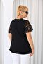 Plus Size Blouse with Lace Sleeves and Bow Detail at the Collar - 7