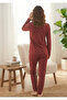 Women's Milan Long Sleeve Heart Patterned 100% Cotton Crew Neck Pajama Set - 4