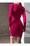 Fuchsia Heart Collar Imported Crepe Fabric Long Sleeve Basic Dress - 2