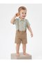 Cocosiss Baby Boy Embroidered Muslin Shirt and Suspender Shorts Set - Aqua Green / Beige - 2