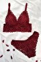 Burgundy Floral Patterned Lace Bralet and Panty Lingerie Set
