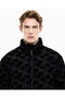 Men's Logo Print Patterned Stand Collar Zippered Long Sleeve Black Jacket - 3