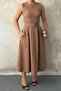 Camel Halter Neck Flared Dress - 3