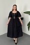 Black Balloon Sleeve Three-Button Belt Detailed Dress - 2