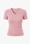 Organic Cotton Pink Women's Ribbed V-Neck T-Shirt - 4
