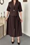 Brown Single Button Short Jacket and Skirt Set - 3