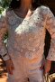 Ecru openwork knit blouse and pants set - 4