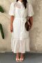Ecru Transparent Dress with Inner Lining - 4