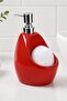 Porcelain Liquid Soap Dispenser 500 ml with Sponge Container and Red Chrome Pump for Kitchen and Bathroom