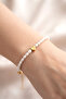 Heart Detailed Gold Bracelet with Pearls - 4