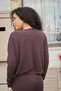 Women's Stretchy Modal Fabric Boat Neck Off-Shoulder Skirt Pleated Long Sleeve Blouse-Coffee - 5