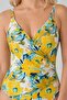 Egyptian Accessory Double Breasted Plus Size Swimsuit Yellow Floral Pattern - 3
