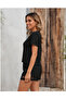 Women's Short Sleeve V-Neck Blouse and Short Two-Piece Set - 4