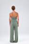 Set - Asymmetrical cut, ruched, slit-detail strapless-neck top. Pants with elastic waistband. - 2