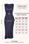 Double-Breasted Collar Women's Flounced Slit Stone Belted Navy Blue Wedding and Engagement Evening Dress - 5