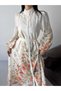 Women's Salmon Pera Linen Mandarin Collar Guipure Detailed Belted Maxi Dress Jen2679 - 2