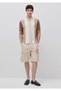 Men's Cream 100% Cotton Regular Fit Bermuda Shorts with Wide Side Pockets - 3