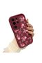 Samsung Galaxy S24 Ultra Compatible Case Camera Protector Floral Pattern Maroon Lover Couple Silicone Phone Case - 3