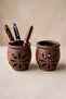 Set of 2 Pottery Clay Handmade Pen Holders