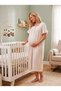 New Season Light Beige Muslin Fabric Easy Breastfeeding Design with Ruffle Sleeve Detail Summer 100% Cotton Maternity Nightgown - 3