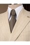 Slim Fit Double-Breasted Pointed Collar Linen Blend Striped Men's Suit Beige T20137-09 - 4