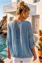 Italian Blue Lace Collar 3/4 Sleeve Lined Elastic Waist Sequined Silk Woven Blouse 65 70 - 3