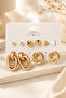 Gold Color 5 Pair Earring Set with Hoop Stone and Geometric Model - 3