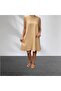 Beige Linen Blend Crew Neck Flared Dress - 4