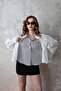 White Striped Garnished Oversized Shirt - 4