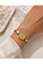 Gold Quarter Model Medallion Detailed Square Plate Steel Bracelet - 3