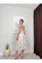 Women's Floral Patterned Lace Detailed Thin Strap V-Neck Midi Satin Dress - 3