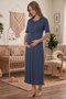 Navy Blue Double-Breasted Ruffled Design Cotton Maternity Nightgown-Dressing Gown, Pajama Set, Set of 4 - 5