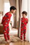 Unisex Red Color Teddy Bear Patterned Long Sleeve Pajama Set - 6