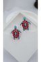 Turquoise and Coral Color Turtle Earrings - 2