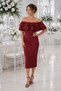 Women's Double Layer Flounce Madonna Collar Burgundy Pencil Midi Evening Dress 164 - 5